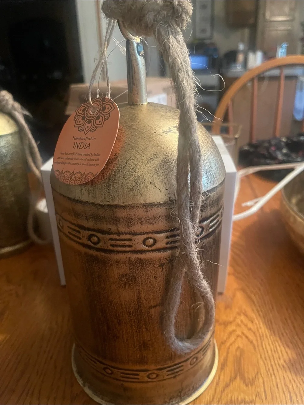 Gold Decorative Hanging Bell with Rustic Etching